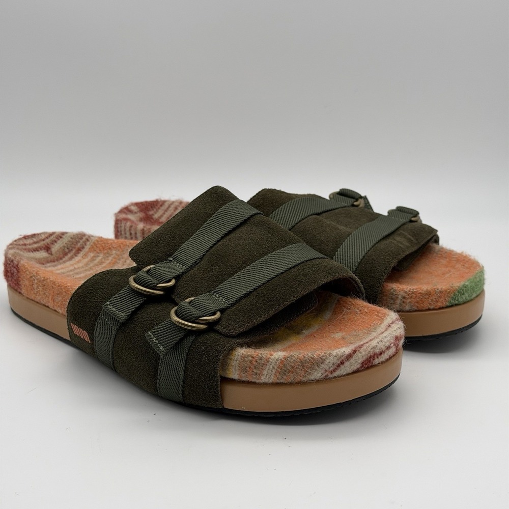 Commbi Rhoads Slide Sandals Womens 9 Mens 7 Green Suede Santa Fe Footbed